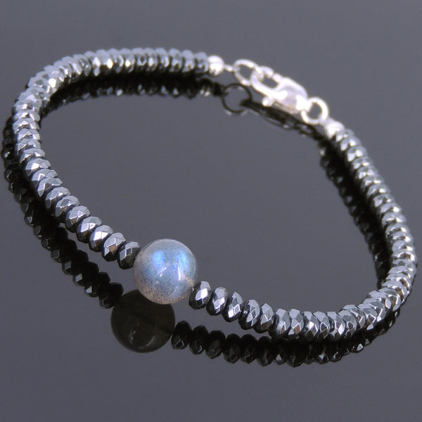 Men's Women Hematite Labradorite 925 Sterling Silver Bracelet Beads& Clasp Gemstone DiyNotion Handmade BR529