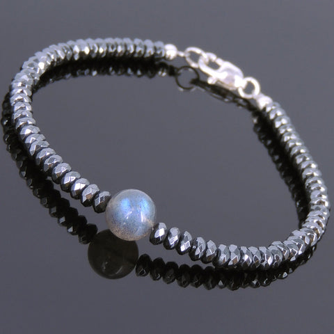 Men's Women Hematite Labradorite 925 Sterling Silver Bracelet Beads& Clasp Gemstone DiyNotion Handmade BR529