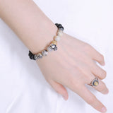 Men's Women Matte Black Onyx Crazy Agate 925 Sterling Silver Bracelet Skull & Cross Spacer  DiyNotion Handmade BR532