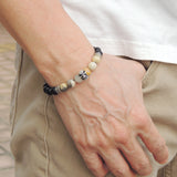 Men's Women Matte Black Onyx Crazy Agate 925 Sterling Silver Bracelet Skull & Cross Spacer  DiyNotion Handmade BR532