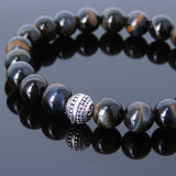 Men's Women Mixed Blue Tiger Eye 925 Sterling Silver Bracelet Round Bead Gemstone DiyNotion Handmade BR534