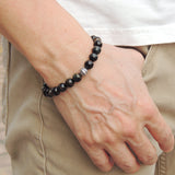 Men's Women Mixed Blue Tiger Eye 925 Sterling Silver Bracelet Round Bead Gemstone DiyNotion Handmade BR534