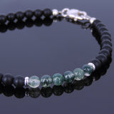 Men's Women Matte Black Onyx Grass Agate 925 Sterling Silver Bracelet Beads & Clasp DiyNotion Handmade BR535