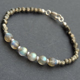 Men's Women Gold Pyrite Labradorite 925 Sterling Silver Bracelet Spacers & Clasp DiyNotion Handmade BR536