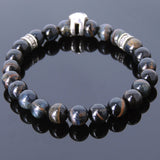 Men's Women Mixed Blue Tiger Eye 925 Sterling Silver Bracelet Skull Cross Spacers Gemstone DiyNotion Handmade BR538