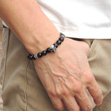 Men's Women Mixed Blue Tiger Eye 925 Sterling Silver Bracelet Skull Cross Spacers Gemstone DiyNotion Handmade BR538