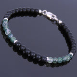 Men's Women Matte Black Onyx Grass Agate 925 Sterling Silver Bracelet Beads & Clasp DiyNotion Handmade BR535
