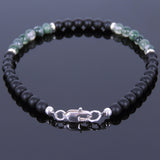 Men's Women Matte Black Onyx Grass Agate 925 Sterling Silver Bracelet Beads & Clasp DiyNotion Handmade BR535