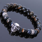 Men's Women Mixed Blue Tiger Eye 925 Sterling Silver Bracelet Skull Cross Spacers Gemstone DiyNotion Handmade BR538