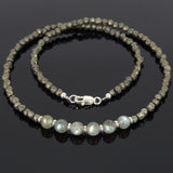 Men's Women Pyrite Labradorite Sterling Silver Necklace Gemstone 925 Spacers Clasp DiyNoion Handmade NK055