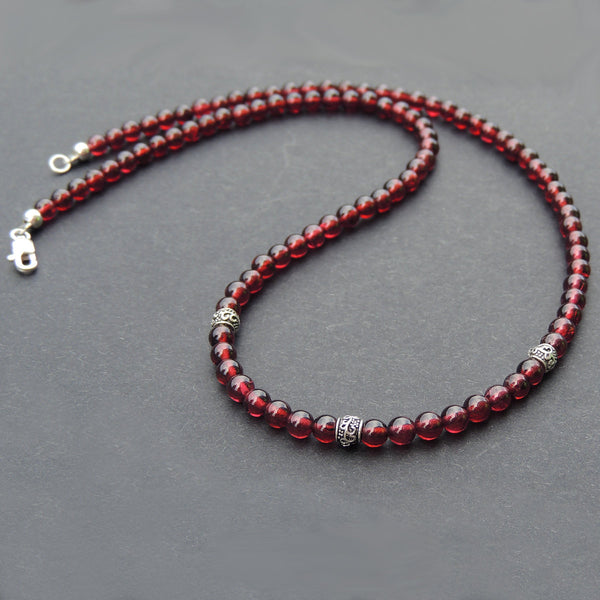 Handmade AAA Garnet Sterling Silver Necklace Gemstone 925 Charms Clasp DiyNoion NK056