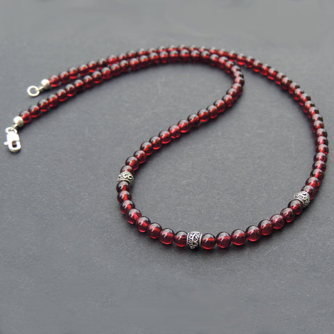 Handmade AAA Garnet Sterling Silver Necklace Gemstone 925 Charms Clasp DiyNoion NK056