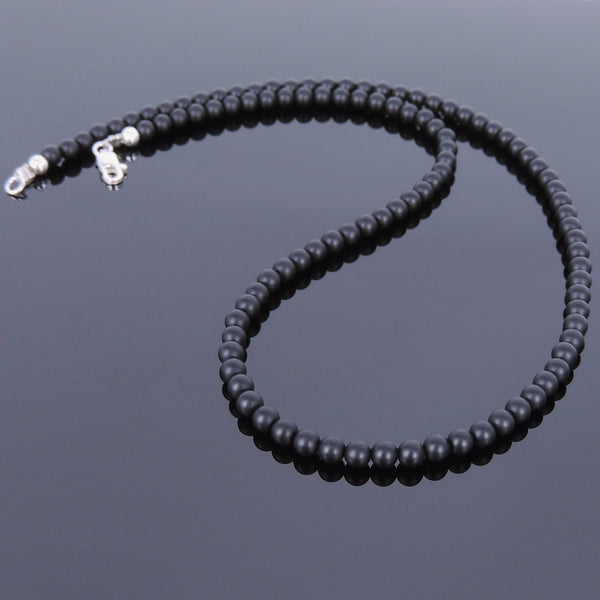 Men's Women Matte Black Onyx Sterling Silver Necklace Gemstone 925 Spacers Clasp DiyNotion Handmade NK057