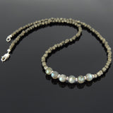 Men's Women Pyrite Labradorite Sterling Silver Necklace Gemstone 925 Spacers Clasp DiyNoion Handmade NK055