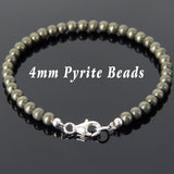 Men's Women Gold Pyrite Sterling Silver Bracelet Natural Gemstone 925 Beads Clasp DiyNotion Handmade BR540