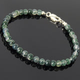 Men's Women Grass Agate Sterling Silver Bracelet Natural Gemstone 925 Beads Clasp DiyNotion Handmade BR541