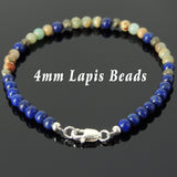 Men's Women Lapis Pyrite Jasper Stone Sterling Silver Bracelet 925 Beads Clasp DiyNotion Handmade BR542