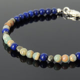 Men's Women Lapis Pyrite Jasper Stone Sterling Silver Bracelet 925 Beads Clasp DiyNotion Handmade BR542