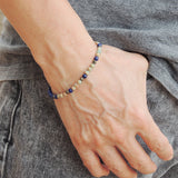 Men's Women Lapis Pyrite Jasper Stone Sterling Silver Bracelet 925 Beads Clasp DiyNotion Handmade BR542