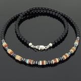 Men's Women Matte Black Onyx Jasper Stone Hematite Sterling Silver Necklace Gemstone 925 Beads Clasp DiyNoion Handmade NK059