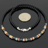 Men's Women Matte Black Onyx Jasper Stone Hematite Sterling Silver Necklace Gemstone 925 Beads Clasp DiyNoion Handmade NK059