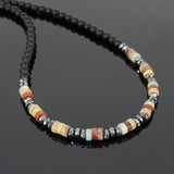 Men's Women Matte Black Onyx Jasper Stone Hematite Sterling Silver Necklace Gemstone 925 Beads Clasp DiyNoion Handmade NK059