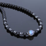 Men's Women Matte Black Onyx Labradorite Hematite Sterling Silver Necklace Gemstone 925 Beads Clasp DiyNoion Handmade NK060