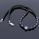 Men's Women Matte Black Onyx Labradorite Hematite Sterling Silver Necklace Gemstone 925 Beads Clasp DiyNoion Handmade NK060
