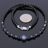 Men's Women Matte Black Onyx Labradorite Hematite Sterling Silver Necklace Gemstone 925 Beads Clasp DiyNoion Handmade NK060