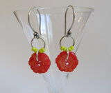 Vintage Red Mother of Pearl & Yellow Bead Drop Earrings with Sterling Silver Ear Wires, Drop Dangle Earrings, MPE162