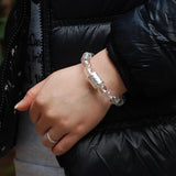 Men's Women White Crystal 925 Sterling Silver Bracelet Barrel Faceted Charm DiyNotion BR234