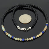 Men's Women Matte Black Onyx Lapis Pyrite Jasper Stone Sterling Silver Necklace Gemstone 925 Beads Clasp DiyNoion Handmade NK058