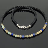 Men's Women Matte Black Onyx Lapis Pyrite Jasper Stone Sterling Silver Necklace Gemstone 925 Beads Clasp DiyNoion Handmade NK058