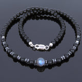 Men's Women Matte Black Onyx Labradorite Hematite Sterling Silver Necklace Gemstone 925 Beads Clasp DiyNoion Handmade NK060