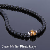 Men's Women Matte Black Onyx Tiger Eye Sterling Silver Necklace Gemstone 925 Spacers Clasp DiyNoion Handmade NK061