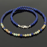 Men's Women Lapis Pyrite Jasper Stone Sterling Silver Necklace Gemstone 925 Beads Clasp DiyNoion Handmade NK064