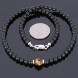 Men's Women Matte Black Onyx Tiger Eye Sterling Silver Necklace Gemstone 925 Spacers Clasp DiyNoion Handmade NK061