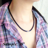 Men's Women Matte Black Onyx Lapis Sterling Silver Necklace Fleur de Lis Bead DiyNoion Handmade NK063