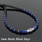 Men's Women Matte Black Onyx Lapis Sterling Silver Necklace Fleur de Lis Bead DiyNoion Handmade NK063
