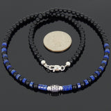 Men's Women Matte Black Onyx Lapis Sterling Silver Necklace Fleur de Lis Bead DiyNoion Handmade NK063