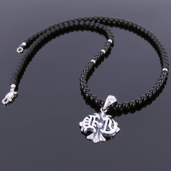 Men's Women Black Onyx Sterling Silver Necklace Cross Pendant DiyNotion Handmade NK065