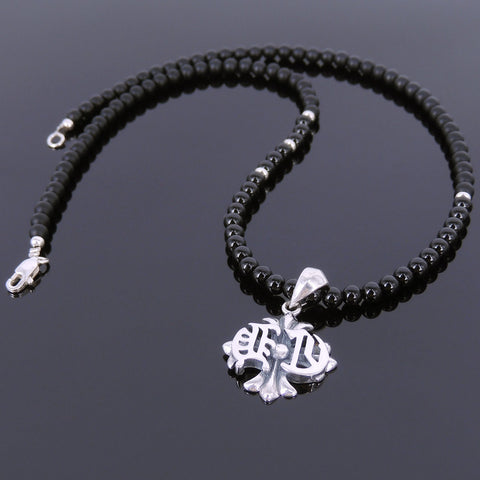 Men's Women Black Onyx Sterling Silver Necklace Cross Pendant DiyNotion Handmade NK065
