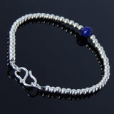 Men Women Healing Gemstone Bracelet 6mm Lapis Lazuli 3mm 925 Sterling Silver Beads & S-hook Clasp BR202