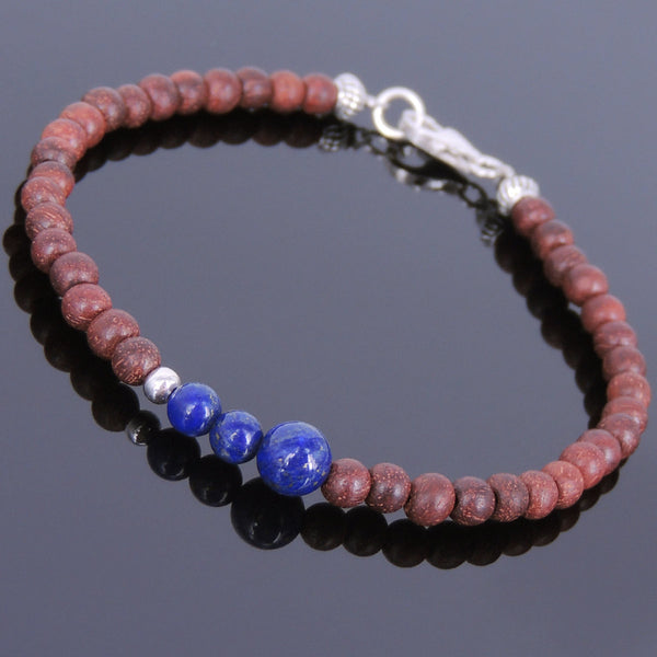Men's WomenRosewood Lapis 925 Sterling Silver Bracelet Bead Clasp DiyNotion Handmade BR199