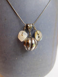 Vintage Button Necklace, Handmade Vintage Silver Fluted Bead Charm, Mother of Pearl Button, Quartz Nugget Bead, Sterling Chain, MCN169