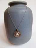 Vintage Mother of Pearl Leaf & Star Button, Art Deco Pendant, 24" Sterling Silver Chain, Laurel Leaf Button, White Star Button, MPN175