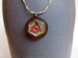 Vintage Cut Glass Button & Mother of Pearl Button Pendant, Red Accent Button, Vintage 23" Sterling Silver Chain, Twist Snake Chain, MPN176
