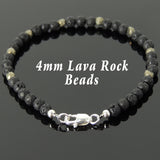 Men's Women Lava Rock Pyrite Sterling Silver Bracelet 925 Beads Clasp DiyNotion Handmade BR545