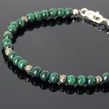 Men's Women Malachite Pyrite Sterling Silver Bracelet 925 Beads Clasp DiyNotion Handmade BR546