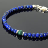Men's Women Lapis Malachite Sterling Silver Bracelet 925 Beads Clasp DiyNotion Handmade BR547